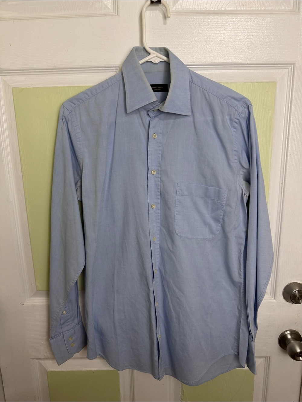 (2217) Men's Light Blue Long-Sleeve Dress Shirt with Point Collar